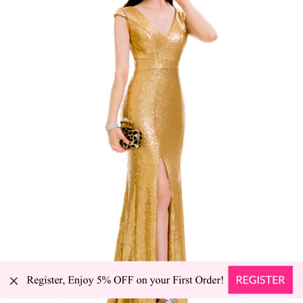 Gold Trumpet V-neck Floor-Length Sequined Evening Dress / JJ’s House brand new